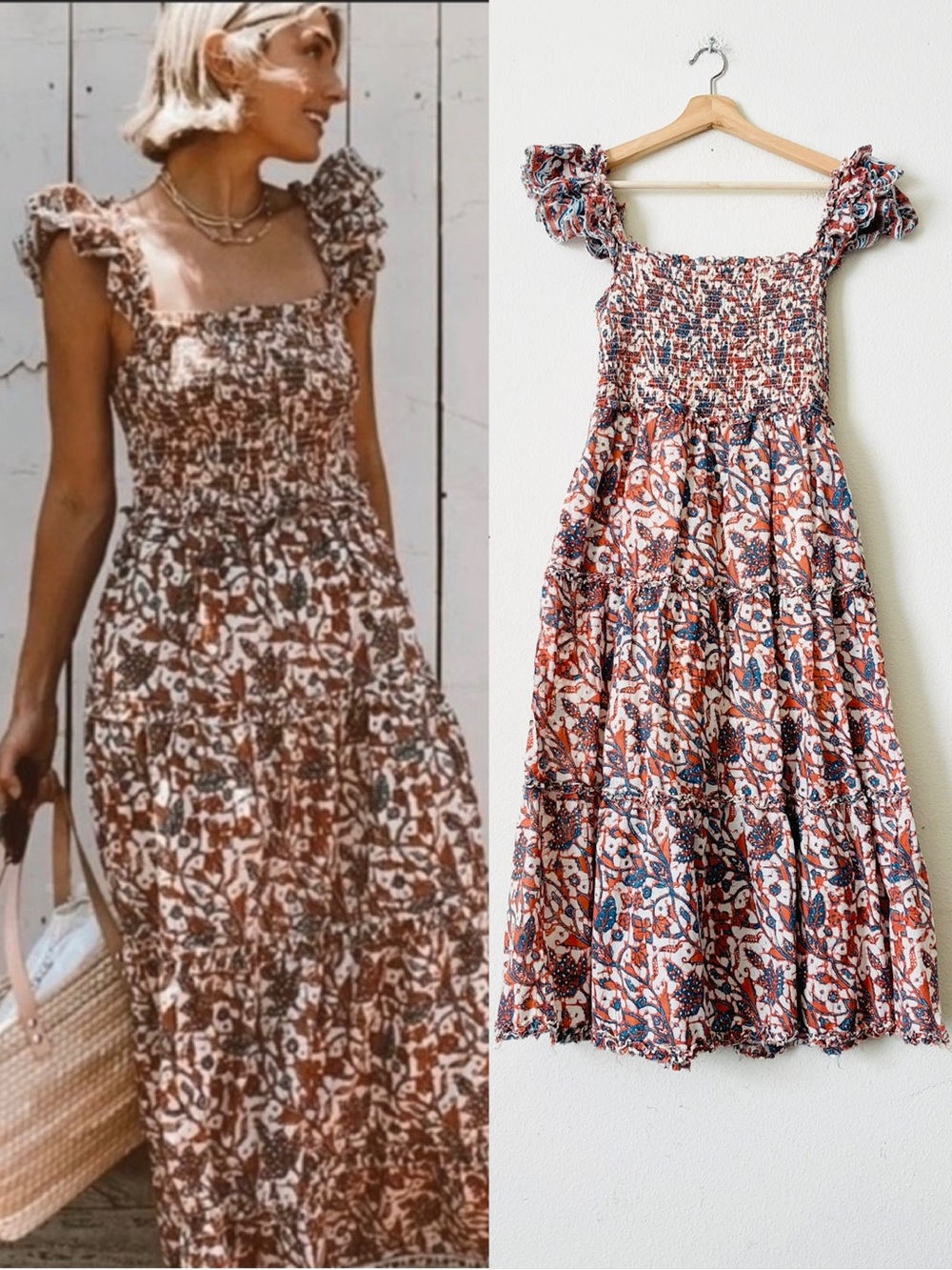 Anthropologie Love the Label MEDIUM Fredrika smocked midi dress in Mabel Rust